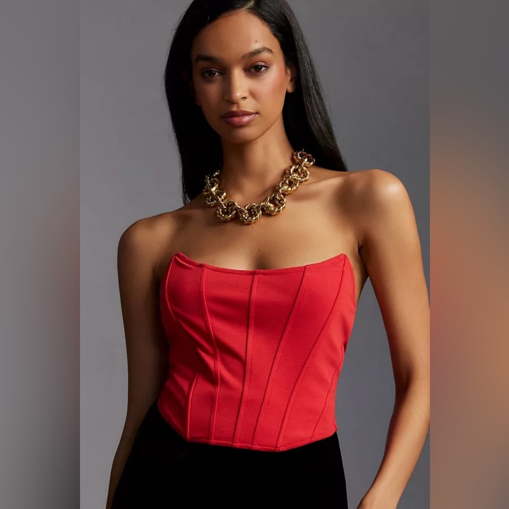 NWT Anthropologie Strapless Seamed Top. Red Medium